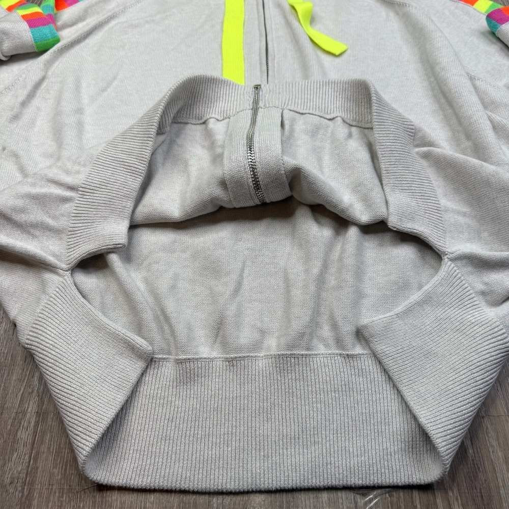 Whisper By Brodie Fine Cashmere Womens Gray Rainbow Stripe Full Zip Hoodie Sz L - Picture 3 of 11